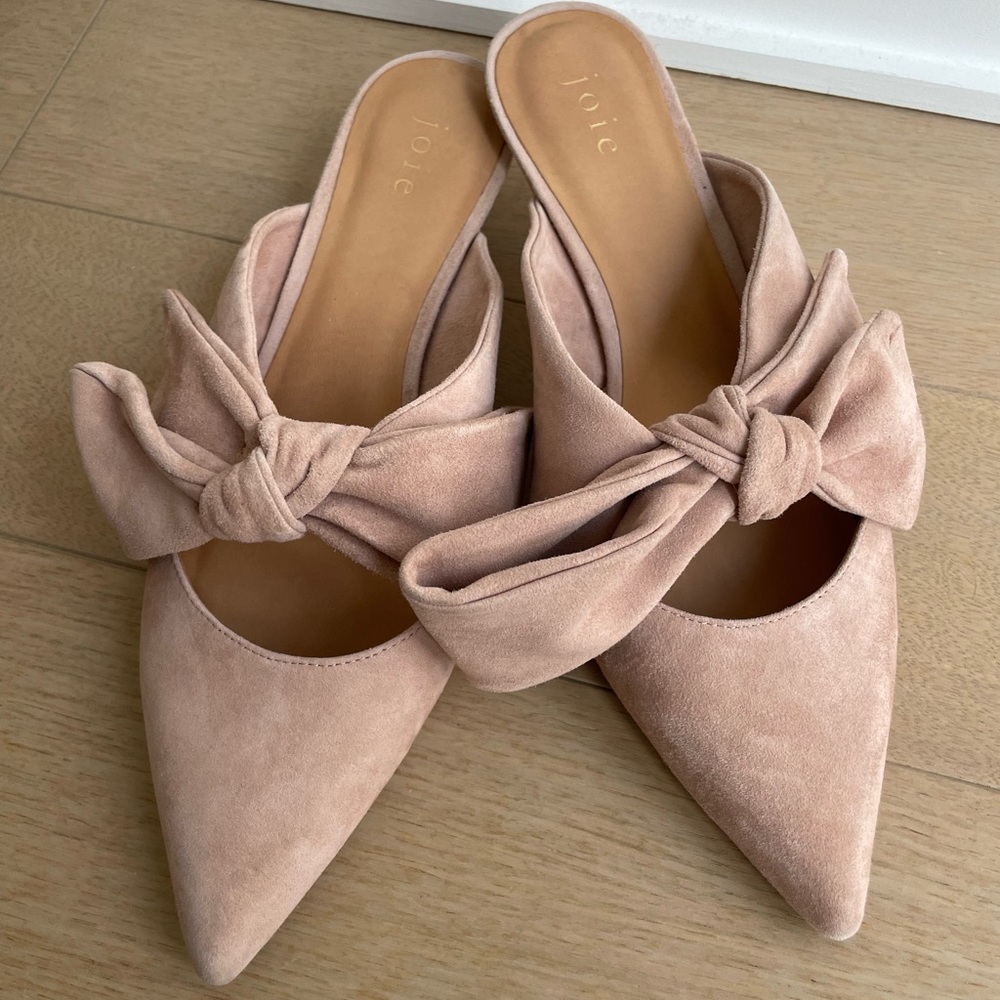 Joie Caleah Peach Light Pink Pointed Kitten Heel Mule with bow, size: 40